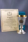 A silver goblet for the Queen's 1977 Jubilee, of plain form with a bucket bowl,