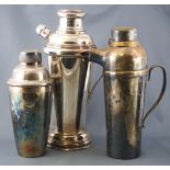 Three EPNS cocktail shaker, of traditional Art Deco design,