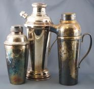 Three EPNS cocktail shaker, of traditional Art Deco design,