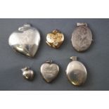 A collection of six locket pendants of variable designs. All marked or hallmarked for Silver.