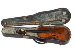 A cased North German school one piece back violin,