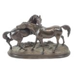 A bronzed composite model of two horses after P. J.
