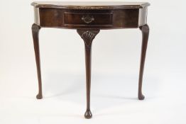 A George II style demi-lune side table, fitted single drawer,