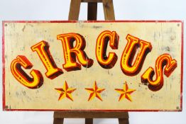 An advertising Circus sign, painted on wood,