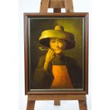 G Chan, portraits of Asian peasants smoking, oil on board, signed lower right,