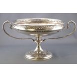 A silver tazza two handled fruit bowl, of round form,