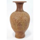 A 20th century pottery floor vase with incised decoration, possibly Mediterranean,