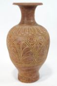 A 20th century pottery floor vase with incised decoration, possibly Mediterranean,