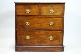 A 19th century mahogany chest of drawers, with two short over two long drawers,