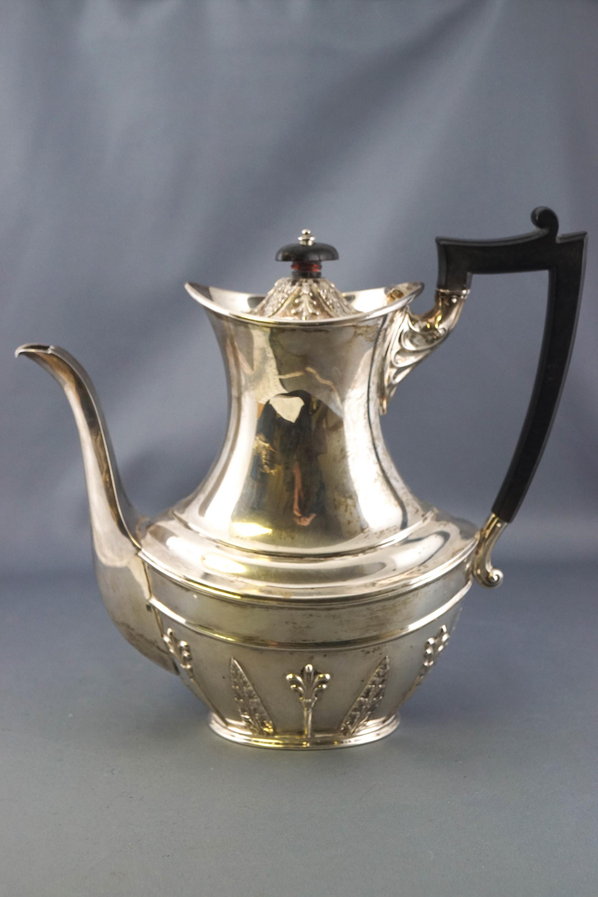 A silver French style four piece tea and coffee service, of oval form, with domed covers, - Image 3 of 6