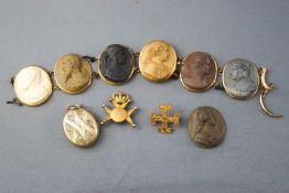 A collection of jewellery to include: A lava cameo bracelet (damaged);