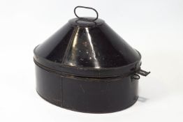 A 20th century black Japanned Naval tricorn hat case, with swing handle, 30.