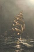 Robert (20th century), 'In full sail at night', oil on canvas, signed lower right,