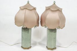 A pair of 19th century Chinese celadon hexagonal vases, with gilt brass mounts,