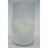 An opaline white and clear Art glass vase, of plain cylindrical form, signed by Charlie Meaker,