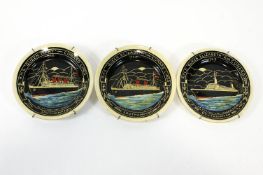 Three soot edged Cunard plates by R Bottrell 311, depicting the RMS Queen Mary,