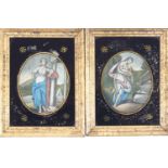 A pair of late 18th century mezzotints, of classical ladies in landscapes,