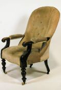 A 19th century mahogany armchair with padded back over scroll arms,