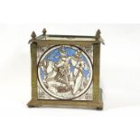 A mid Victorian brass and Minton tile square jardinière stand,