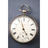 A hallmarked sterling silver open face pocket watch. Dial signed Fattorini & Sons.