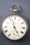 A hallmarked sterling silver open face pocket watch. Dial signed Fattorini & Sons.