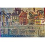 Carlos Nadal (1917-1998), Street scene, oil on canvas, un-framed, signed lower right, label verso,