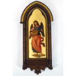 A 19th century Italian gilt gesso wood panel, depicting an Angel playing a lute,