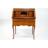 A 20th century Louis XV style kingwood and marquetry ladies cylinder bureau,