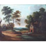 19th century Continental School, a Watermill with figures in a landscape, oil on canvas,