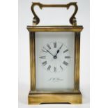A brass cased five glass carriage clock, with white Roman dial marked J W Benson, London,