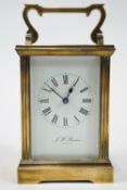 A brass cased five glass carriage clock, with white Roman dial marked J W Benson, London,