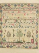 A sampler, in very fine stitching with animal and floral motifs, dated 1828 to the back,