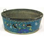 A large 19th century Cloisonne planter with metal liner, of tapering cylindrical form,