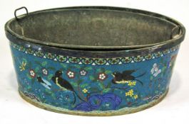 A large 19th century Cloisonne planter with metal liner, of tapering cylindrical form,