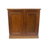 A Victorian mahogany two door cupboard, the twin panelled doors above plinth base,