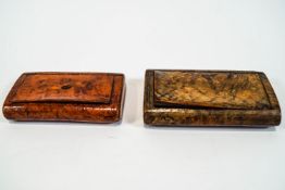 Two 19th century Birds Eye maple snuff boxes, of flattened oval form,