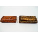 Two 19th century Birds Eye maple snuff boxes, of flattened oval form,