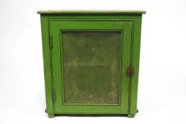 A green painted Victorian food cupboard,