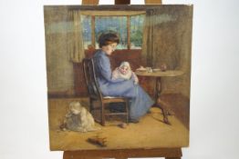 English School (19th century), 'Mother and Children', watercolour, un-signed and un-framed,