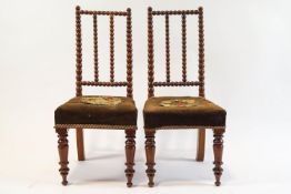 A pair of Victorian bobbin turned side chairs, with bobbin turned backs,