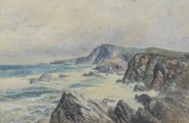 Ernest Pile Bucknell, watercolour, stormy coastline scene,