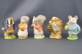 Five Beswick Beatrix Potter figures, 'Little Pig Robinson', 9.5cm high; 'Tommy Brock', 8.