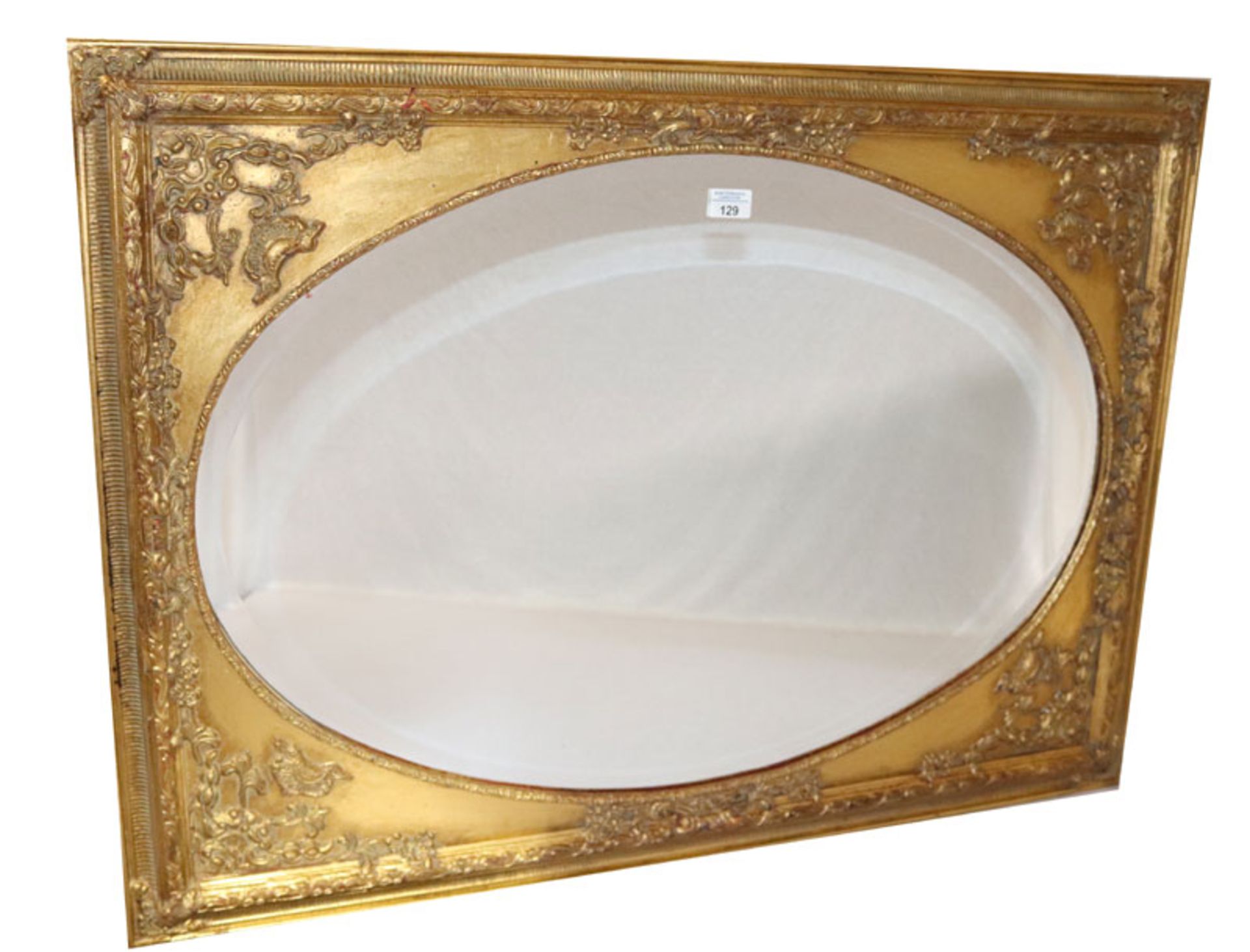 Wandspiegel in dekorativem Goldrahmen, ovaler Spiegel mit Facettenschliff, incl. Rahmen 105 cm x