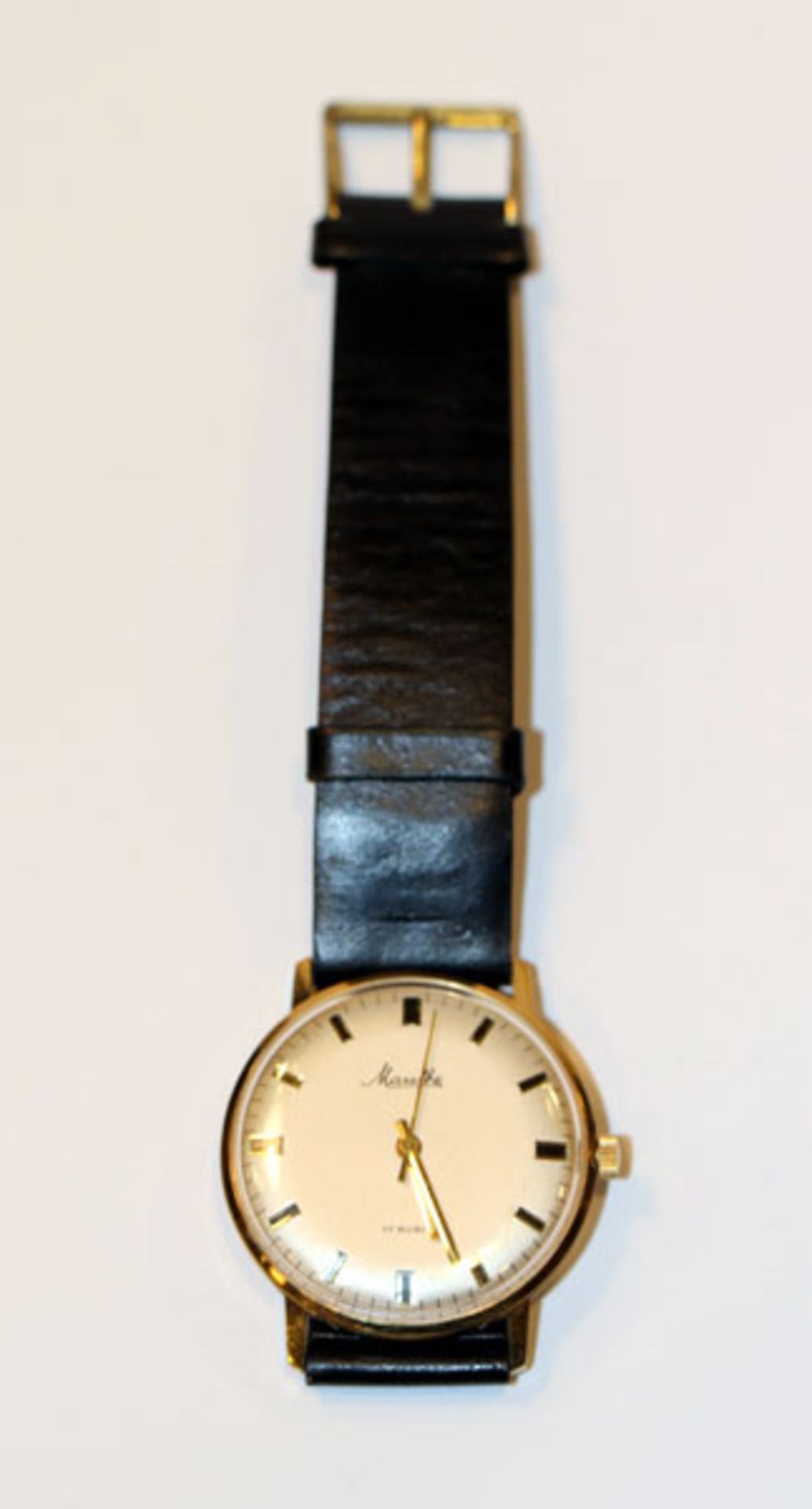 Mauthe Herren-Armbanduhr von 1961 mit Beschreibung/Garantie von 1961, an schwarzem Armband,