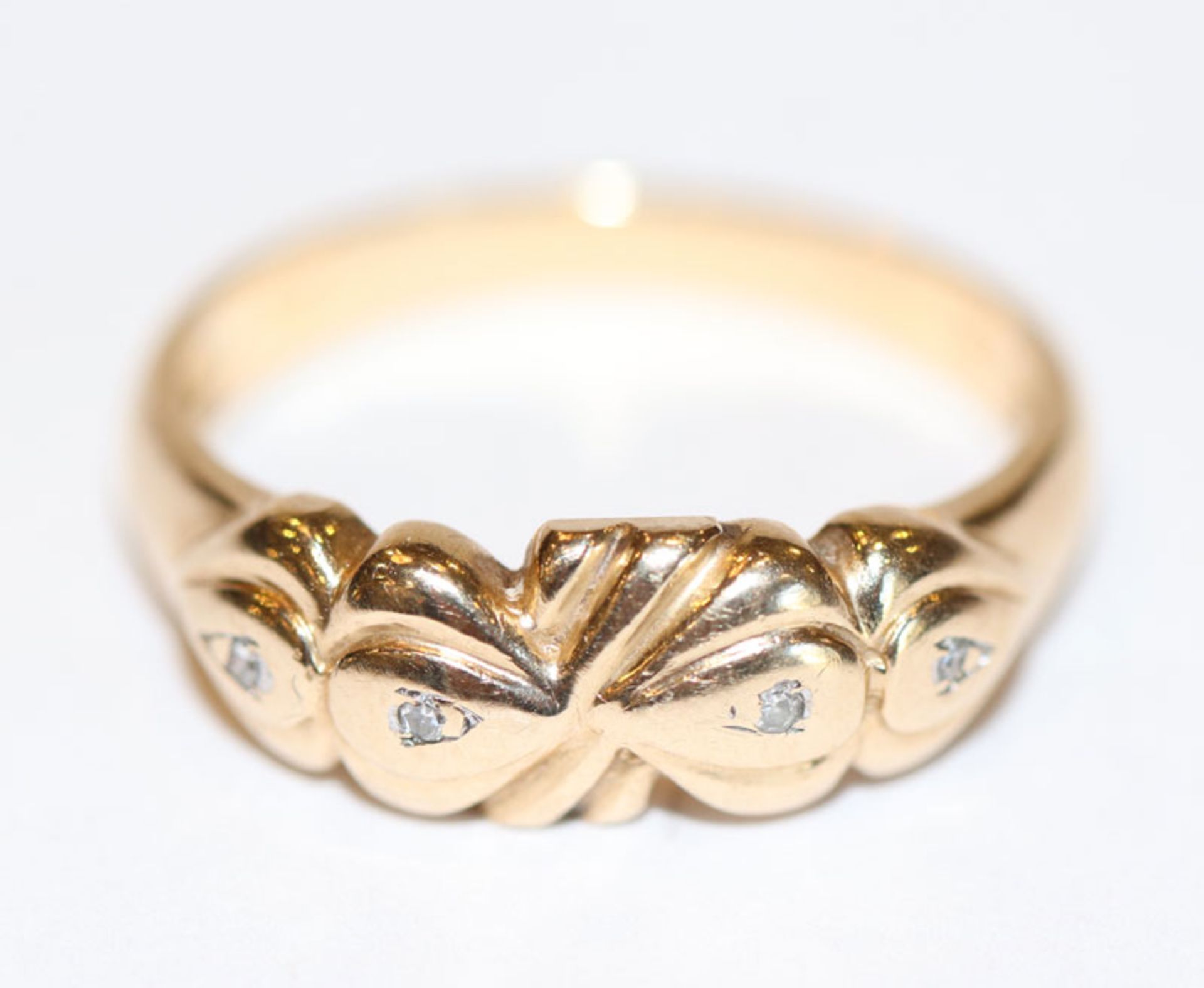 14 k Gelbgold Ring mit 4 kleinen Diamanten, 3 gr., Gr. 54