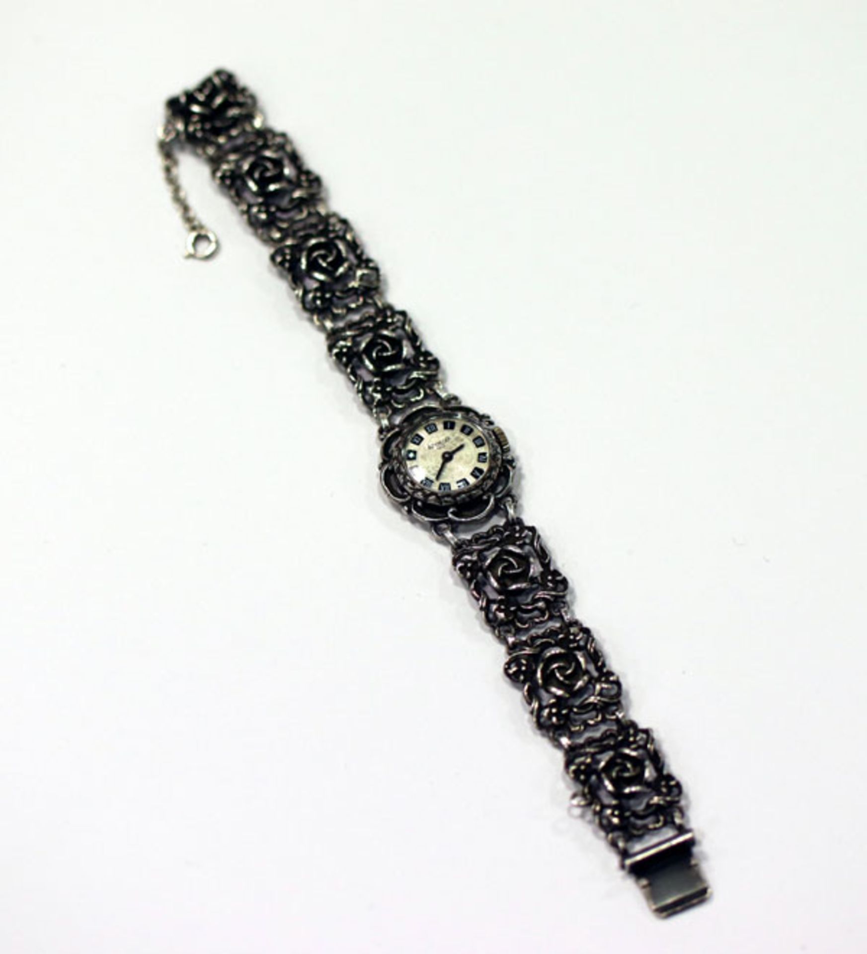 Silber Damen Trachten-Armbanduhr, intakt, L 16,5 cm