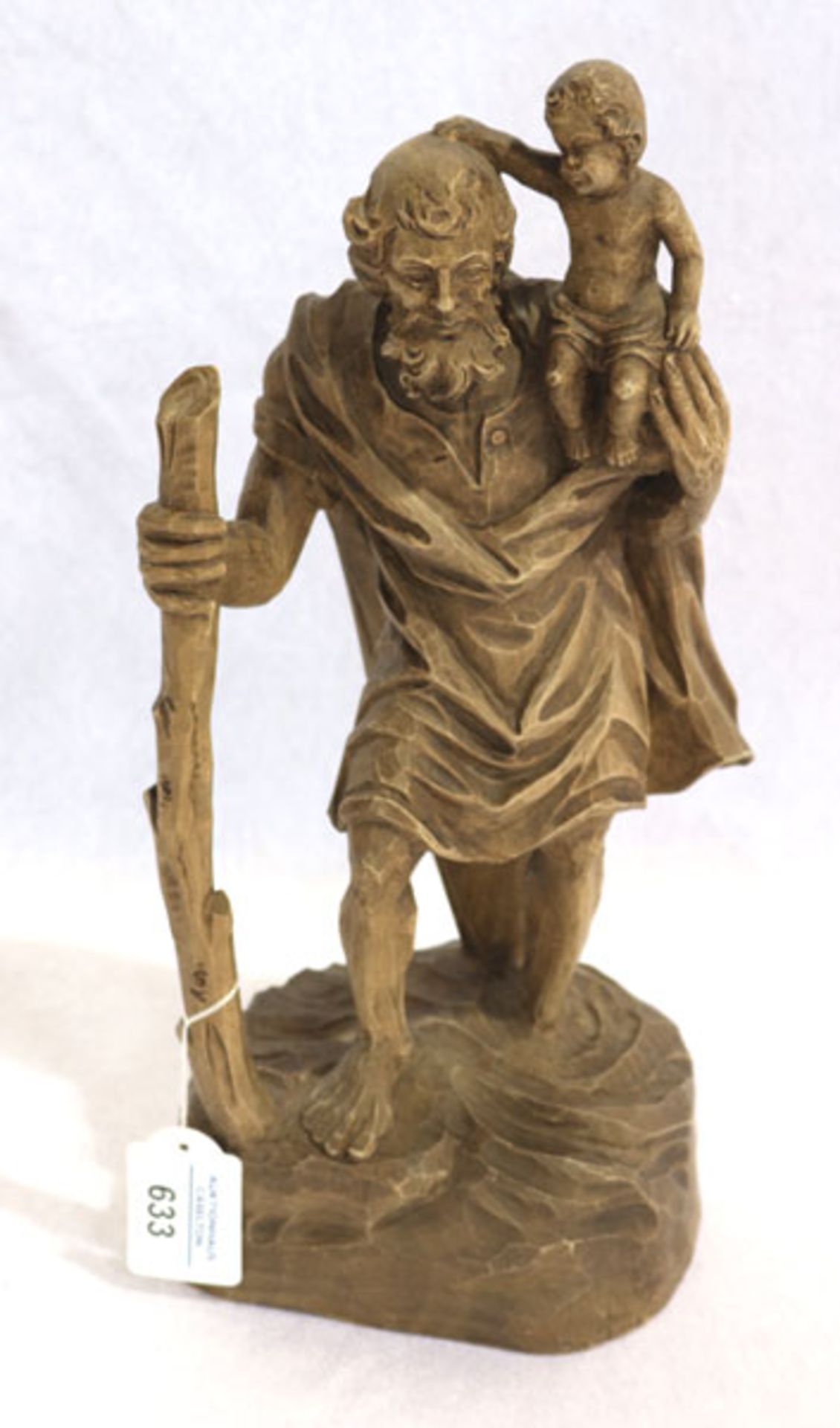 Holz Figurenskulptur 'Heiliger Christophorus', gebeizt, H 35 cm