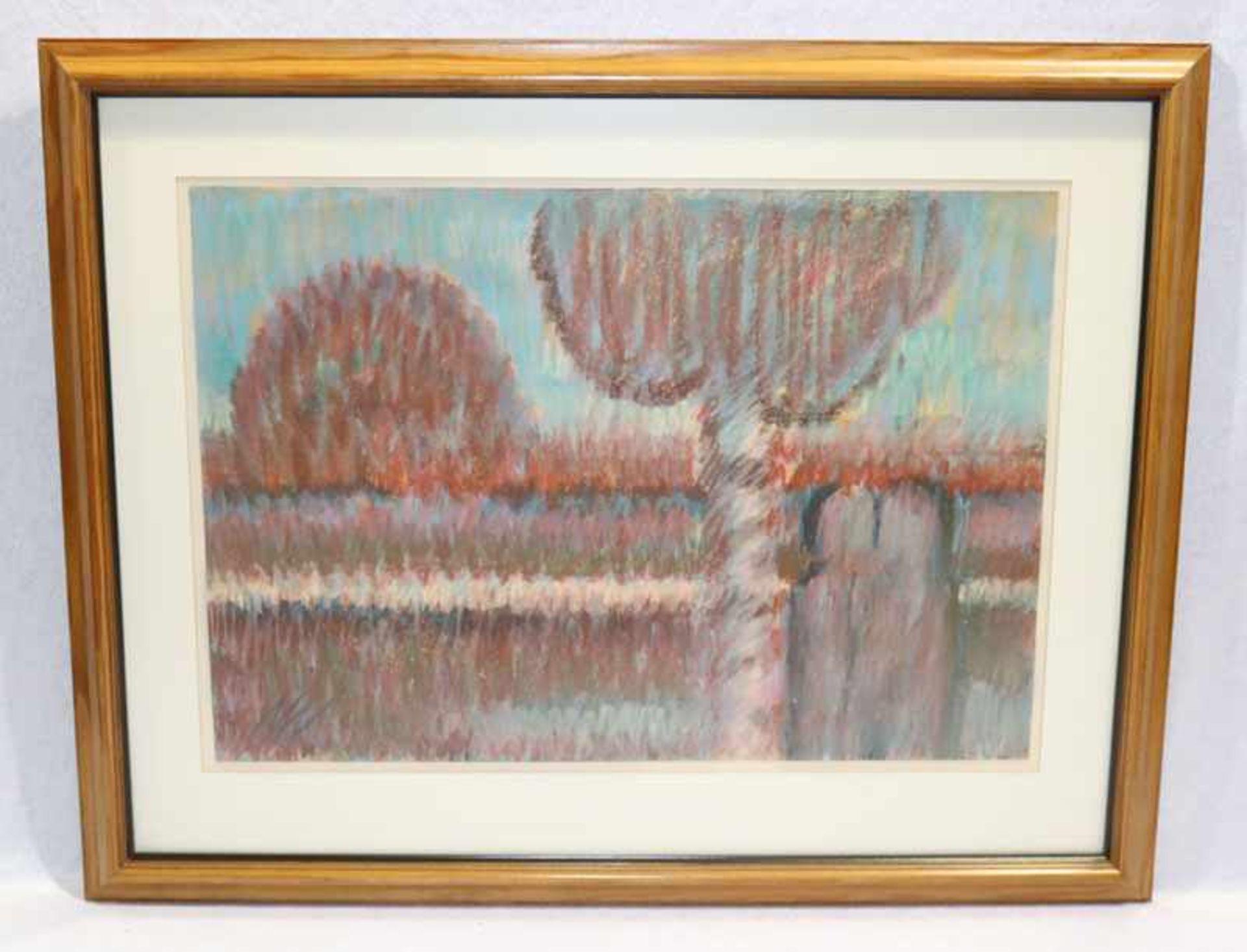 Gemälde Pastell 'Landschaft', monogrammiert MW, mit Passepartout unter Glas gerahmt, incl. Rahmen
