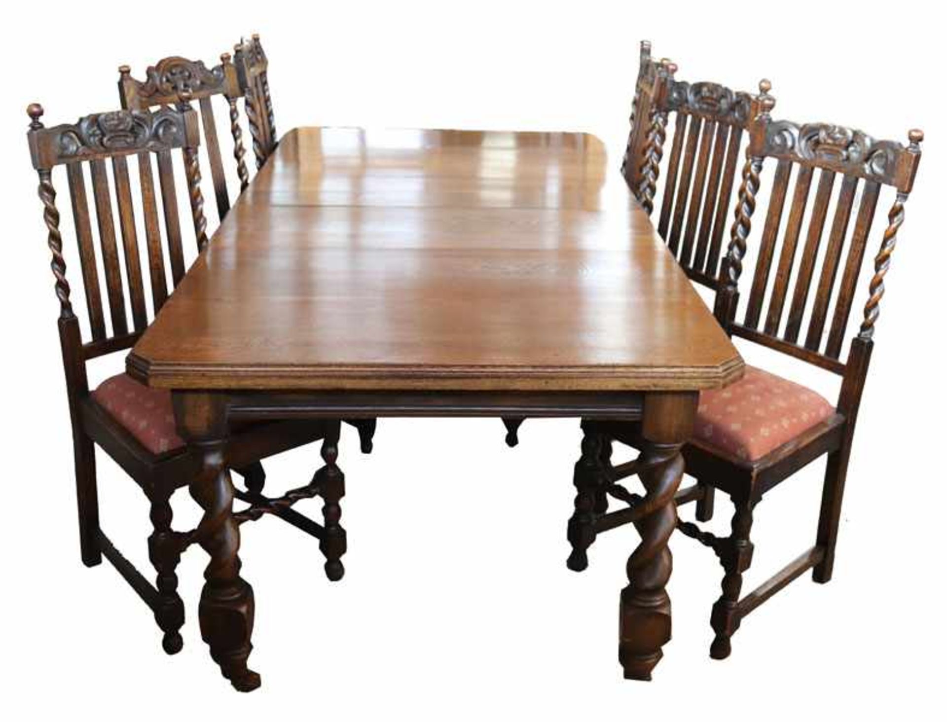 Englischer Tisch, Eiche, gedrechselte Beine auf Rollen mit Kurbel, H 74 cm, B 207 cm, T 100 cm,
