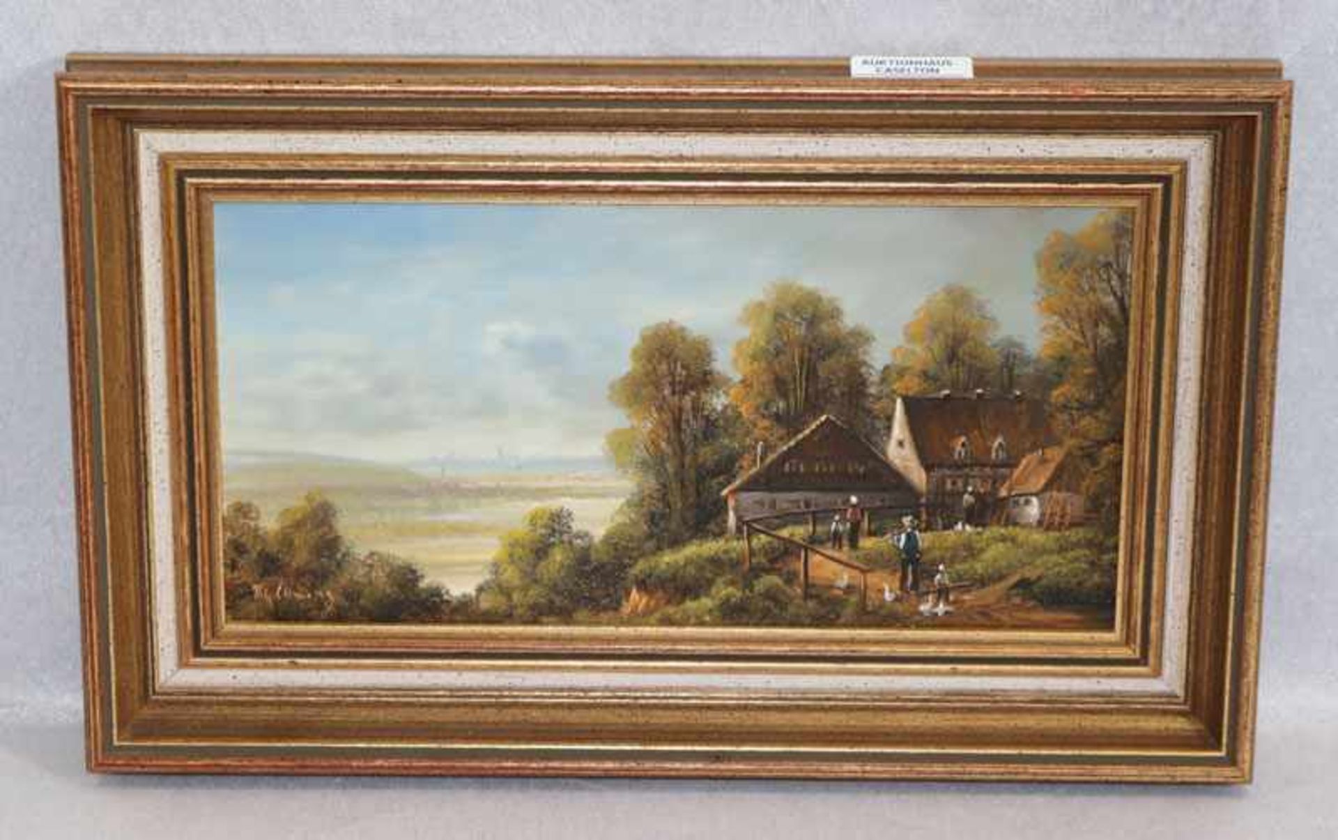 Gemälde ÖL/Holz 'Landschafts-Szenerie mit Bauernhaus', unleserlich signiert, gerahmt, incl. Rahmen